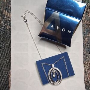 Avon Silver Oval Pendant Necklace